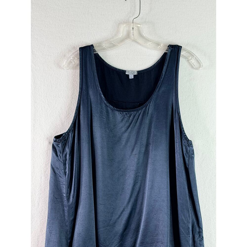 PJ Harlow Laura Tank Navy Blue Womens Large Satin Cami Lightweight Relaxed USA - Picture 3 of 10